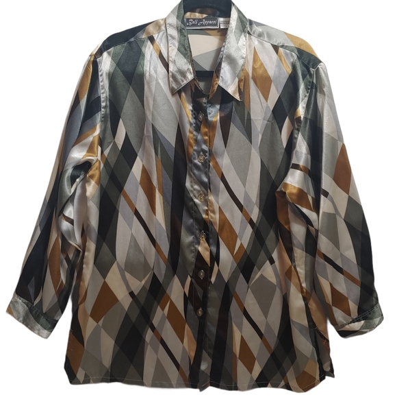 Vintage button down blouse green size large - Picture 1 of 5